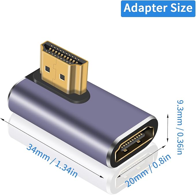 Poyiccot 8K HDMI 90 Degree Adapter, Left Angle HDMI Male to Female Extension Adapter Support 48Gbps Bandwith, 8K@60hz Resolution for 3D HDR, Laptop,DVD,TV, Monitors,PS5 (2-Pack)