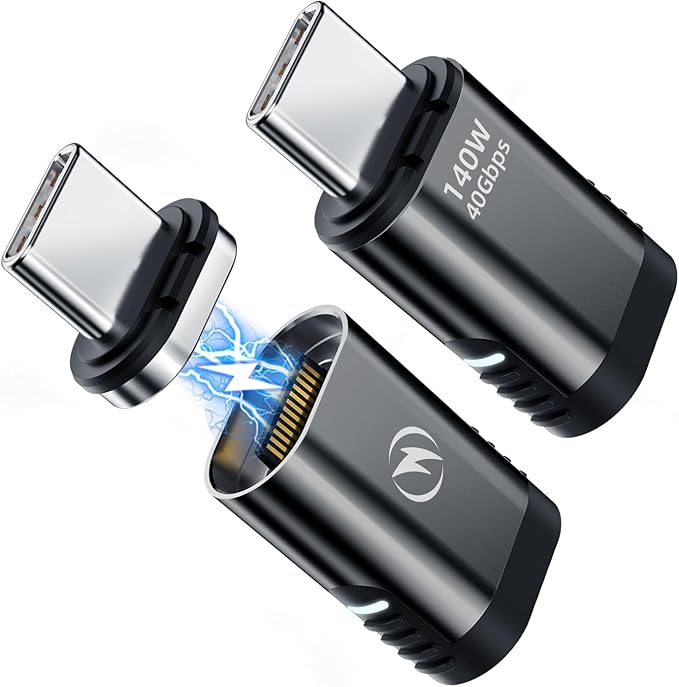 USB C Magnetic Adapter, 2 Pack, 24 Pin Straight with PD 140w Charge USBC 4 40Gbps Data Transfer 8K 60Hz Video for Thunderbolt 3/4, MacBook Pro/Air and More Type C Devices