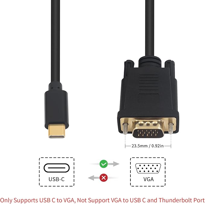 Duttek USB C to VGA Adapter Cable 6FT/1.8M, USB Type-C to VGA Male to Male Converter Cable with Gold-Plated Port for Monitor, Phones, Laptops and HDTV (Not Support Thunderbolt Port)