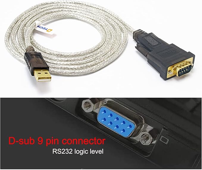 DTECH Serial Cable to USB Adapter DB9 Male RS232 Port Supports Windows 11 10 8 7 Mac (6 Feet, PL2303)