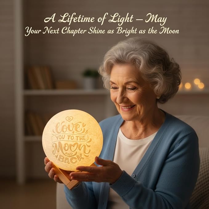 Mydethun Engraved Moon Lamp for Lover's Gift, 16 Colors Ideal Gift for Women, Wife, Birthday, White Elephant Gift, and Home Decor Piece, with Remote Control and Wooden Base, 5.9 inch