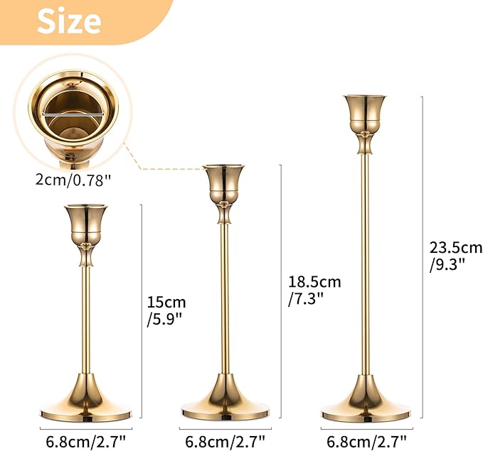 Nuptio Candlestick Candle Holders 15 Pcs Candle Stick Holder Gold Taper Candle Holder Candle Stand for Wedding Party Thanksgiving Halloween Birthday Mantel Baby Shower Table Centerpieces Decor