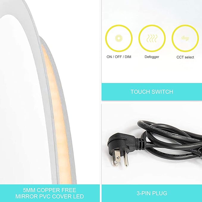 Wall-Mounted LED Square Bathroom Mirror, Makeup Mirror (36 inches x 30 inches,) 3 Color Stepless Dimmable Memory Bathroom Vanity Mirror with Lights CRI90+ 3000~6400K Smart Mirror with Touch