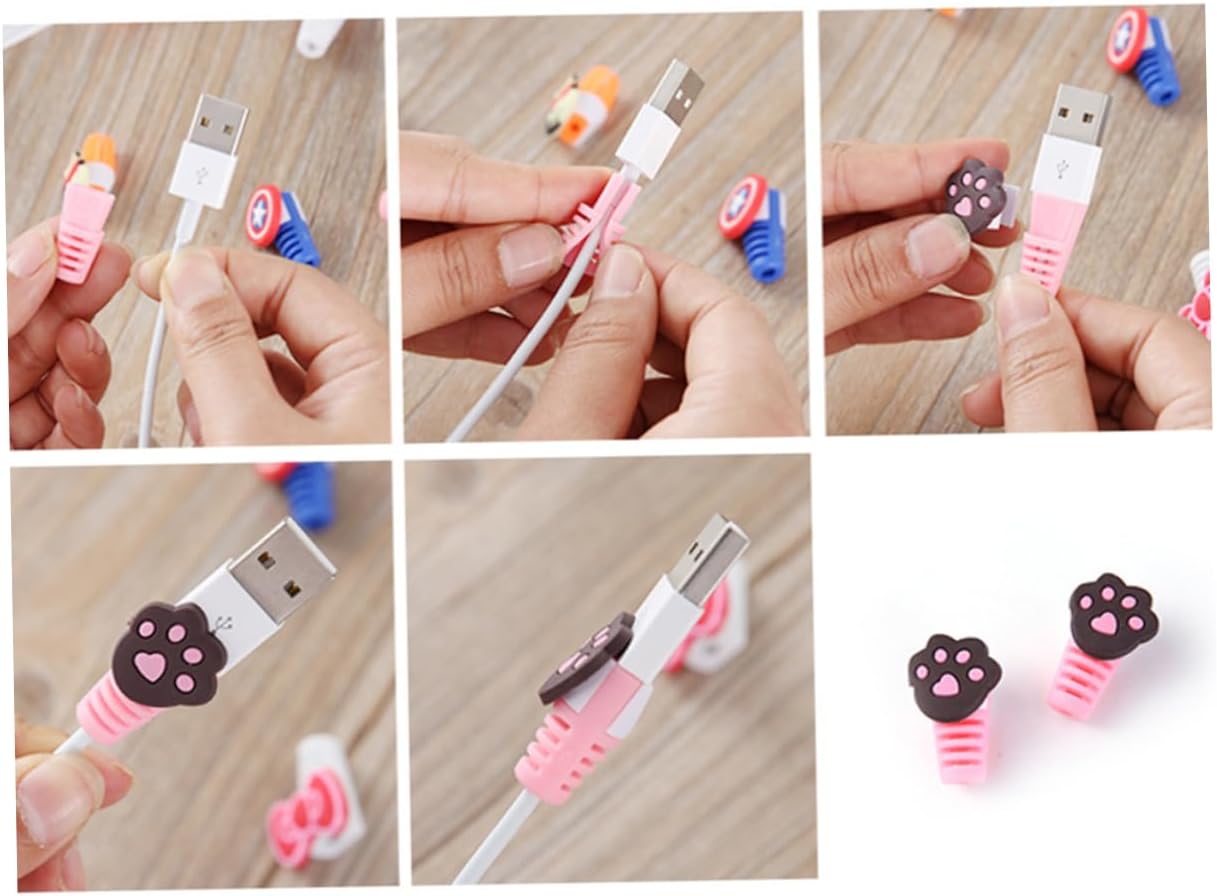 OSALADI 10 Pcs Charger Cable Protector, Cute Mobile Cord Cover for Phone Charger Cable Ends, Pink Savers