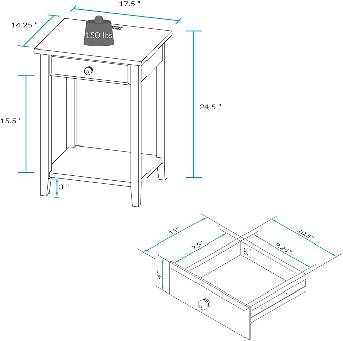 Casual Home Owl Night Stand with USB Port Charging Station and Drawer, 17.5" W x 14.25" D x 24.5" H, Natural Gray
