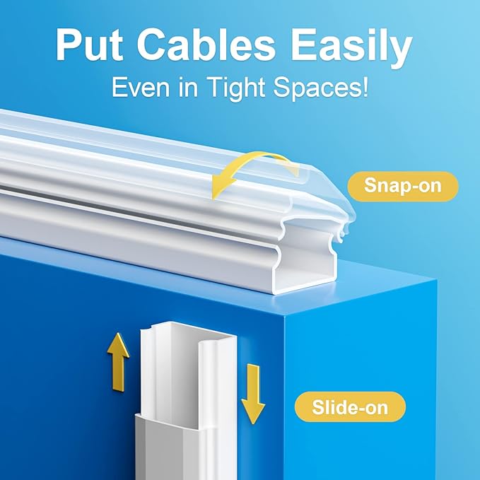 Yecaye TV Cord Hider, 42in Cord Cover, Large Cable Hider, Wire Covers for 4 Cords, Cable Raceway Wire Hider, Wire Hiders for TV on Wall, Cable Cover Cord Concealer, W1.18in H0.6in, White