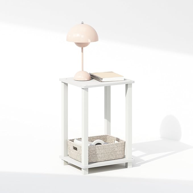 Furinno Simplistic Night Stand, 2-Tier Small Nightstand with Open Shelf, Toolless Assembly Bedside Table, End Table, Side Table, for Bedroom, Living Room, White