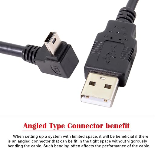 NFHK Mini USB B Type 5pin Male Down Angled 90 Degree to USB 2.0 Male Data Cable 5 Meters with EMI Ferrite Core 50cm