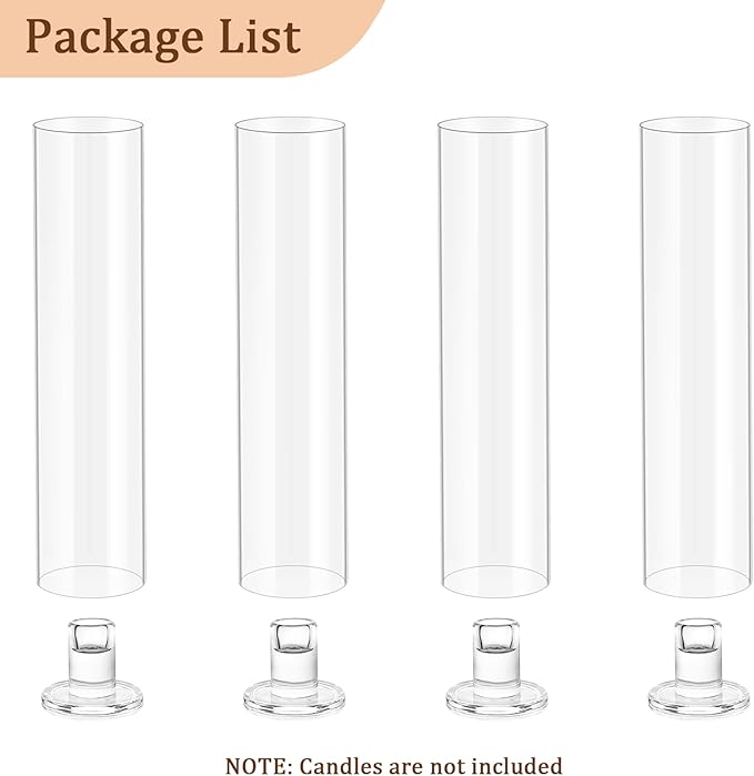 Hurricane Candle Holder Thickened Cylinder Covers 4 Pcs Taper Candle Sticks Holder Glass Tall Candlesticks Holders Centerpiece for Wedding Dining Table