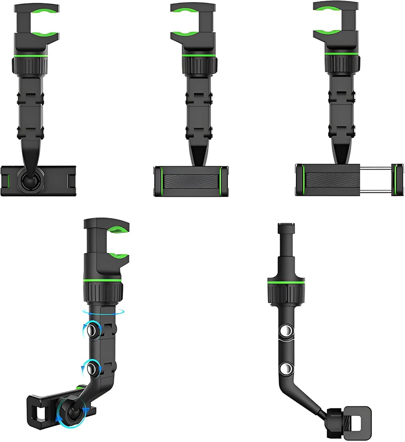JacobsParts Rearview Mirror Phone Holder, Rotatable and Retractable Mount for iPhone and Samsung, Universally Compatible