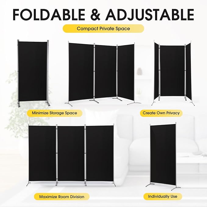 RANTILA 3 Panel Privacy Screen, 6 Ft Tall Folding Privacy Screen Room Dividers, Freestanding Room Partition Wall Dividers, 102''W x 20''D x 71''H, Black