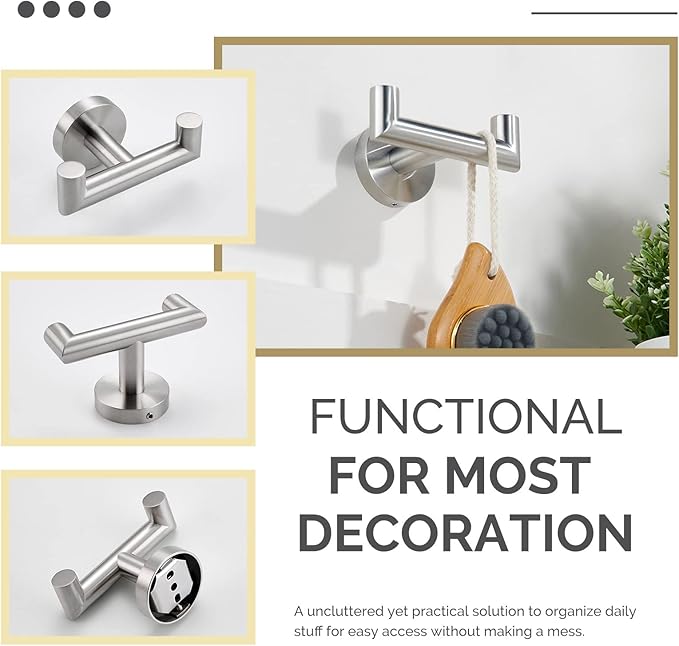 Angle Simple Towel Hook for Bathroom, SUS 304 Stainless Steel, Double Hand Towel Coat Holder for Wall, Brushed Nickel