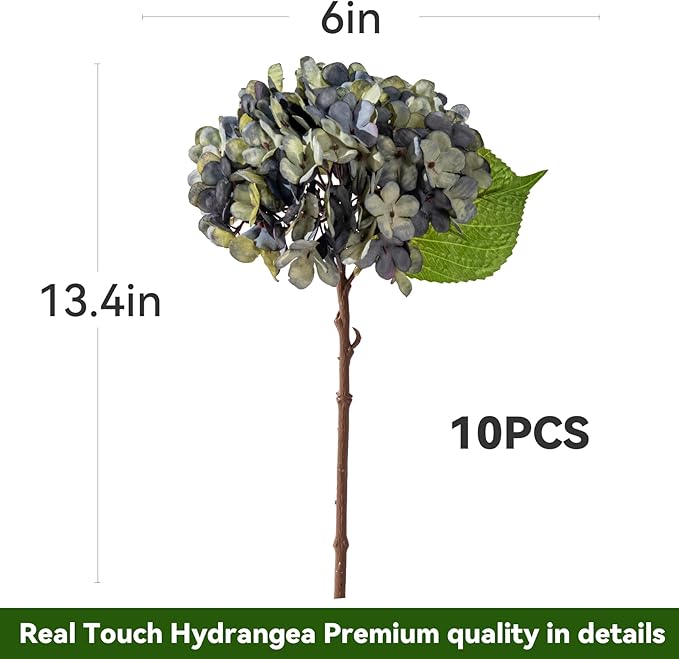 10PCS Fake Hydrangea Artificial Flowers Hydrangea Bouquet for Home Wedding Bridal Bouquet Office Party Table Centerpiece DIY Floral Decor (Autumn Blue)