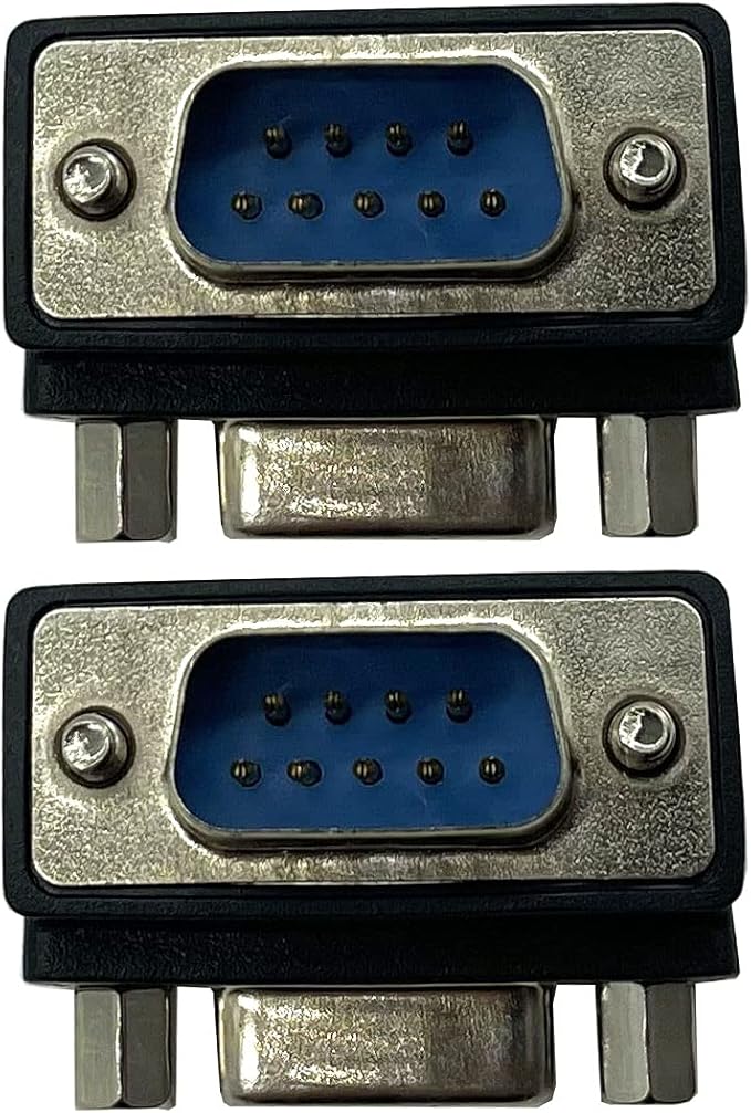 RS232 DB9 Pin Male to Female 90 Degree Changer Coupler Adapte Connecter, 90 Degree DB9 9 Pin RS 232 Serial Gender Changer Extension Converter Adapter for Serial Applications (2-Pack)