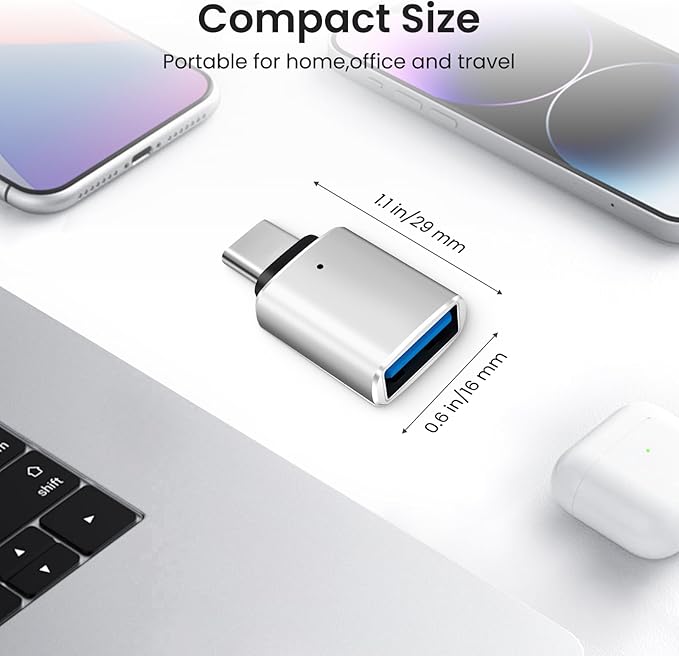 USB-C to USB-A Adapter (2-Pack), USB C Male to USB 3.0 Female Adapter Charging High-Speed Data Transfer and OTG - Silver