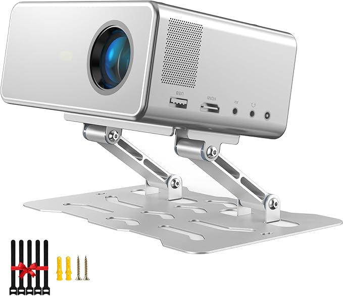 Mini Desktop Projector Stand Adjustable Table Mount with 1/4" Screw Mini Holder Bracket with Cable Ties,180° Dual-Axis Rotation, Multi-Hole Design, Anti-Slip Pads for Secure Projector Holder