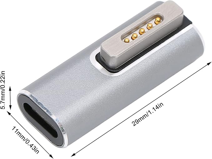 Watris Veiyi USB C to Magnetic T-Tip Adapter, Female Type-C to Magnetic 2 Converter, 5A Type-C PD Power Fast Charging Adapter for OS X Laptop(Silver)