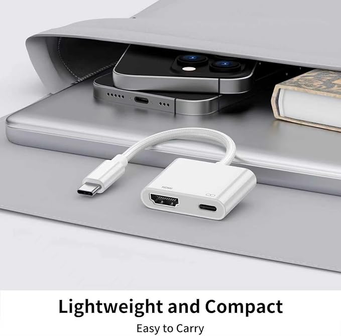 USB C to HDMI Adapter for iPhone 17/16/15 to TV, 4K@60Hz Type C Digital AV Adapter Sync Screen Connector Cable with 100W Fast Charging Port for iPhone 15/16/17 /iPad/MacBook to HDTV Projector Monitor
