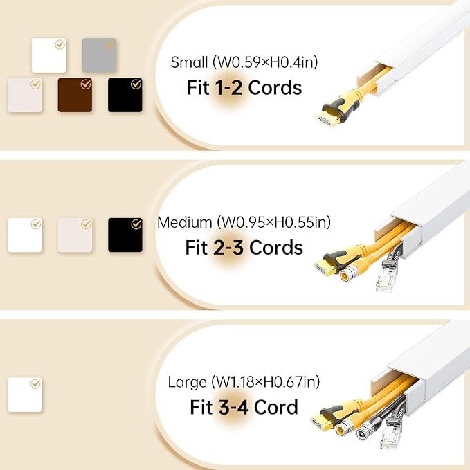 Delamu Cord Hider, Cord Covers for Wires on Wall, One-Cord Cable Hider, Self-Adhesive Wire Hiders Wire Covers for TV Cords on Wall, Easy Mount Cable Cover Management Kit, 6X W0.59 H0.4in, White