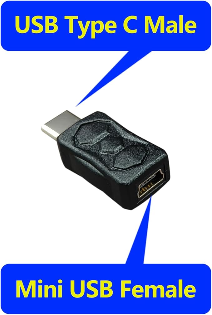 TENSSO Mini USB to Type C Adapter: 5 Pack Mini-USB Female to USB C Male Adapters for Old USB Cable to Compatible with USBC Devices