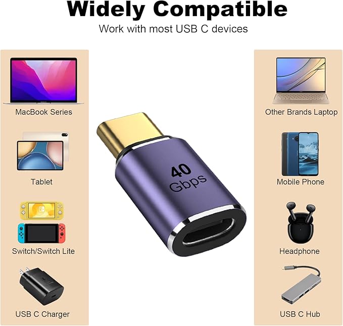 AreMe 2 Pack USB C Male to Female Adapter, USB Type C Adapter Extender Support 100W, 40Gbps, 8K@60Hz for Thunderbolt 4/3, MacBook Pro/Air, Laptop, Tablet, Phones and More Type C Devices (Purple)