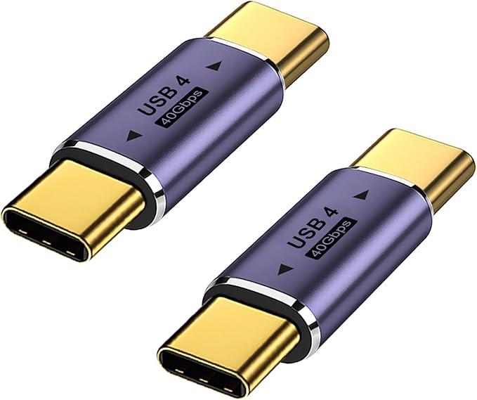 AreMe 2 Pack USB C Male to Male Adapter, USB Type C Coupler Extender Support 100W, 40Gbps, 8K@60Hz for Thunderbolt 4/3, MacBook Pro/Air, Laptop, Phones and More Type C Devices (Purple)