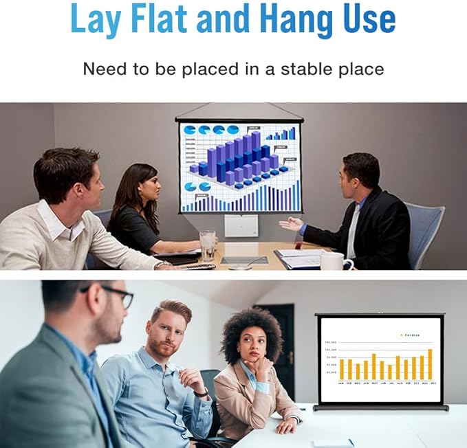 Japard 50 Inch Projector Screen Portable Floor Standing16:9 HD Floor Rising Retractable Tabletop Projector Screen with Stable Stand Compact Mobile Screen, Office, Classroom