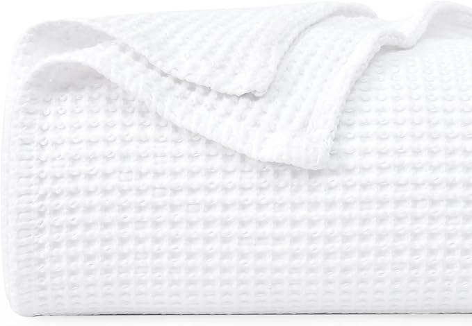 PHF 100% Cotton Waffle Weave Blanket Twin Size for Bed,Snag Proof Lightweight Breathable Moisture-Wicking Throw for Couch,Great for Layering in Cold Weather,Machine Washable,Home Decor Gift-White