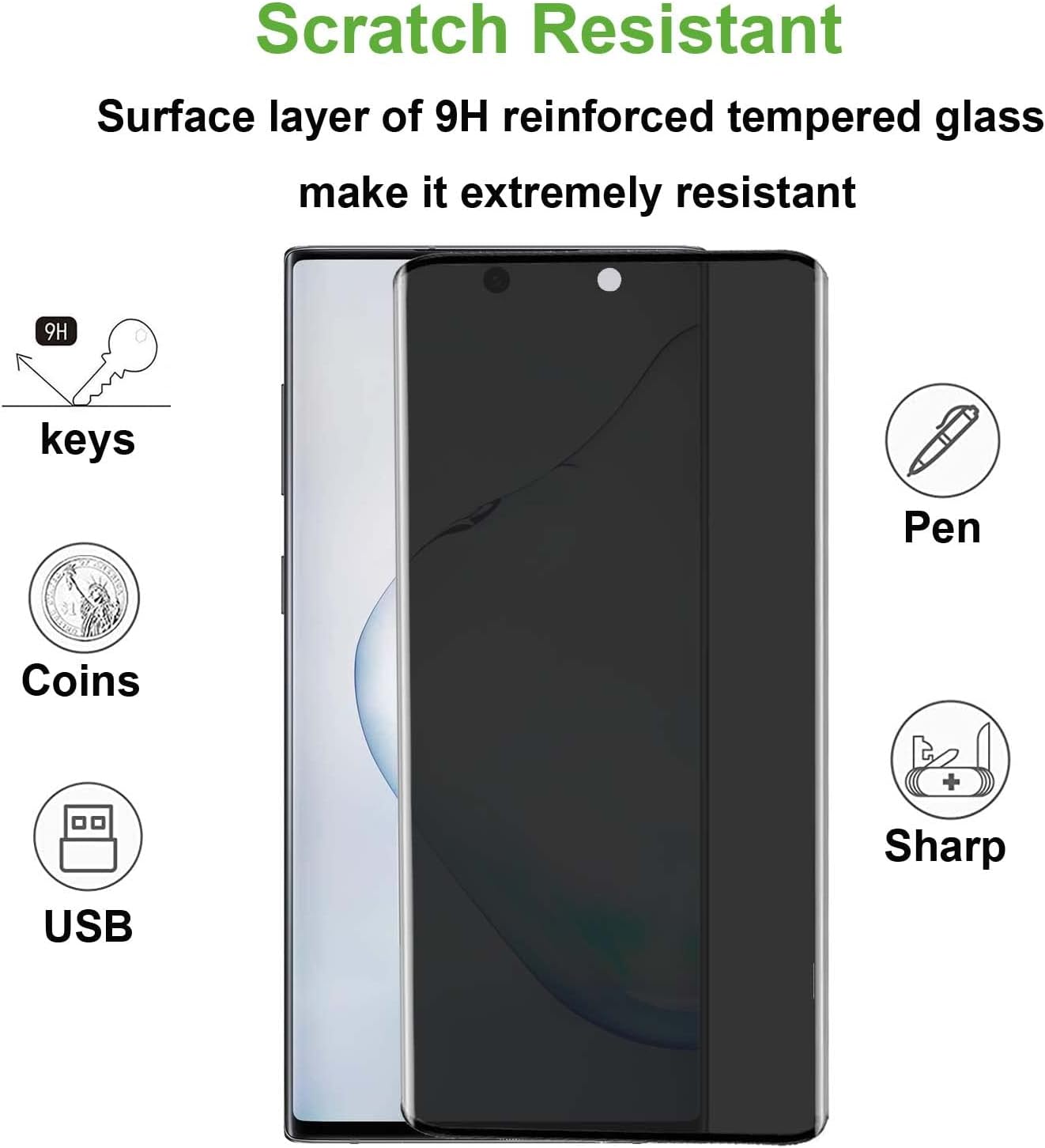 Privacy Screen Protector for Samsung Galaxy Note 10 (2 Pack) - 6.3 Inch Tempered Glass, Anti-spy, 9H Hardness