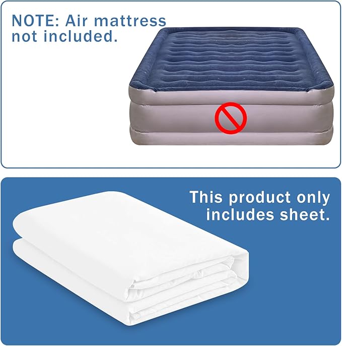 Bedecor Fitted Sheet for Air Mattress Inflate Without Disassembly Convenient & Firm Deep up to 21" White -King