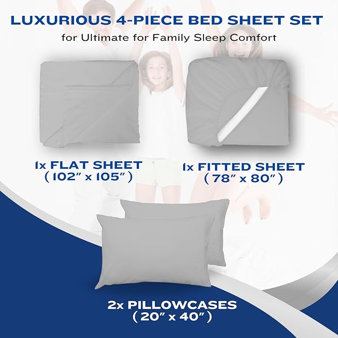 DREAMCARE Queen Sheet Set – 4 pcs Cooling Sheets – up to 21” Extra Deep Pocket Queen Sheets – Hotel Luxury Sheets & Pillowcases – Superior Softness 100% Fine Microfiber with Side Pocket – Light Gray