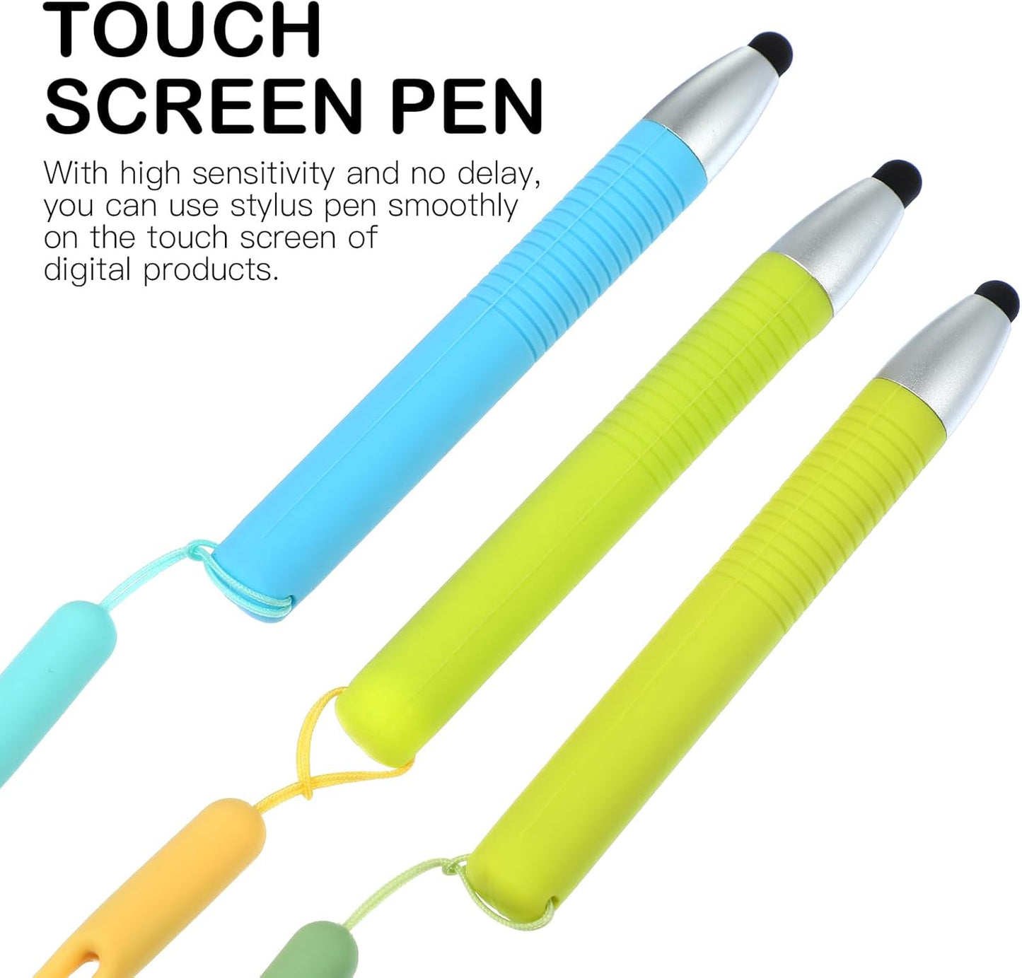 Kid-Friendly Touch Screen Pens, 3 pcs Stylus + 3 pcs Anti-Lost Ropes, Silicone Anti-Slip Tablet Stylus Compatible