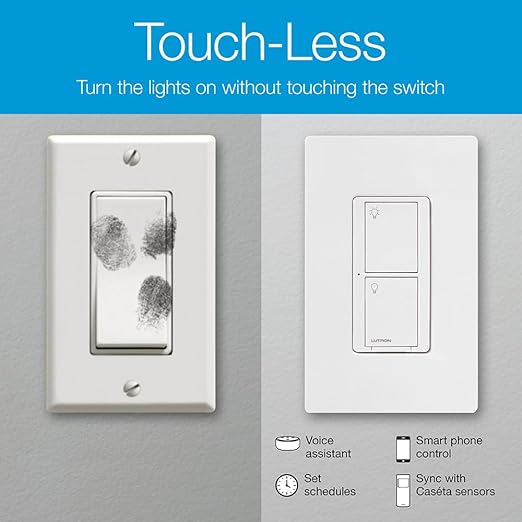 Lutron Caseta Smart Switch 3-Way Kit, with Pico Remote, Wallplate, Wall Bracket for LED Lights and Fans, 5 Amp, Neutral Required, P-PKG1WS-WH