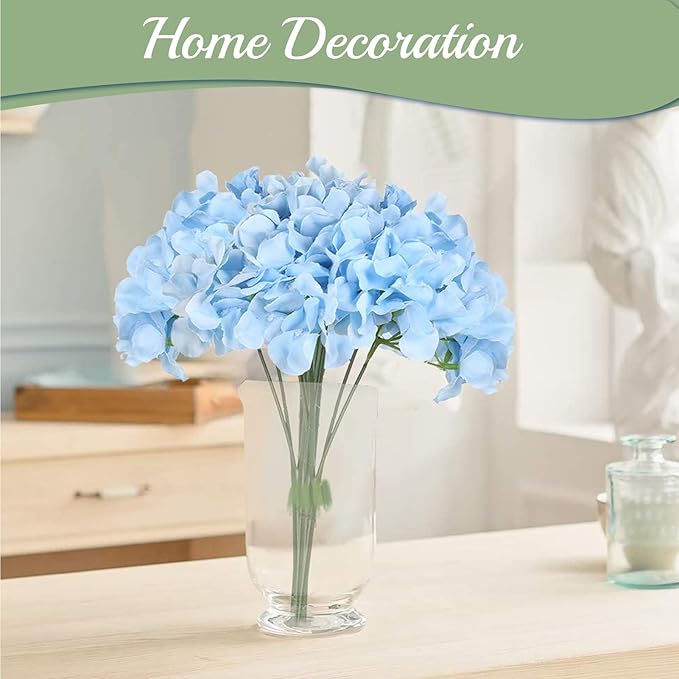 Auihiay 64pcs Silk Hydrangea Artificial Flowers, Artificial Hydrangea Flowers with Stems, Full Hydrangea Flowers for Wedding Centerpieces, Home, Garden, Party Decoration (Blue)