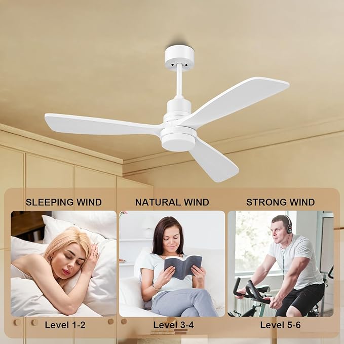 Obabala 52inch White Ceiling Fan with Lights Modern Ceiling Fan with Remote Control Reversible DC Noiseless Motor 6 Speed, Timer for Indoor Outdoor Patios