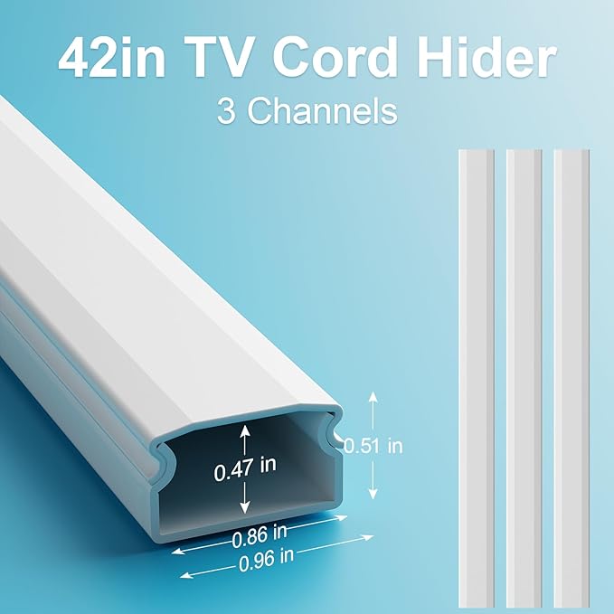 Yecaye Cord Hider, 42In Cord Covers for Wall Mounted TV, White Cable Management Kit, Wire Hiders and Concealer for Cords on Wall, W0.98in H0.51in, White