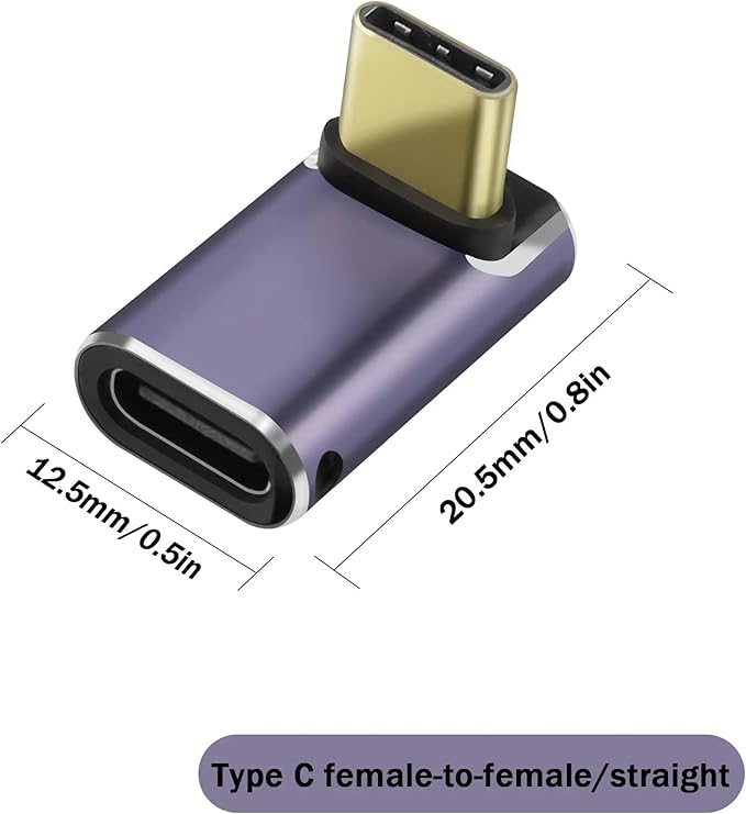 USB C Angle Adapter 40Gbps [2 Pack] 90 Degree USB-C Male to Female Adapter, 8k at 60hz USB 3.1 Right Angle Extension for Laptop, Tablet, VR, Camera, Smartphone (Up/Down) (2 Pack [Up/Down])
