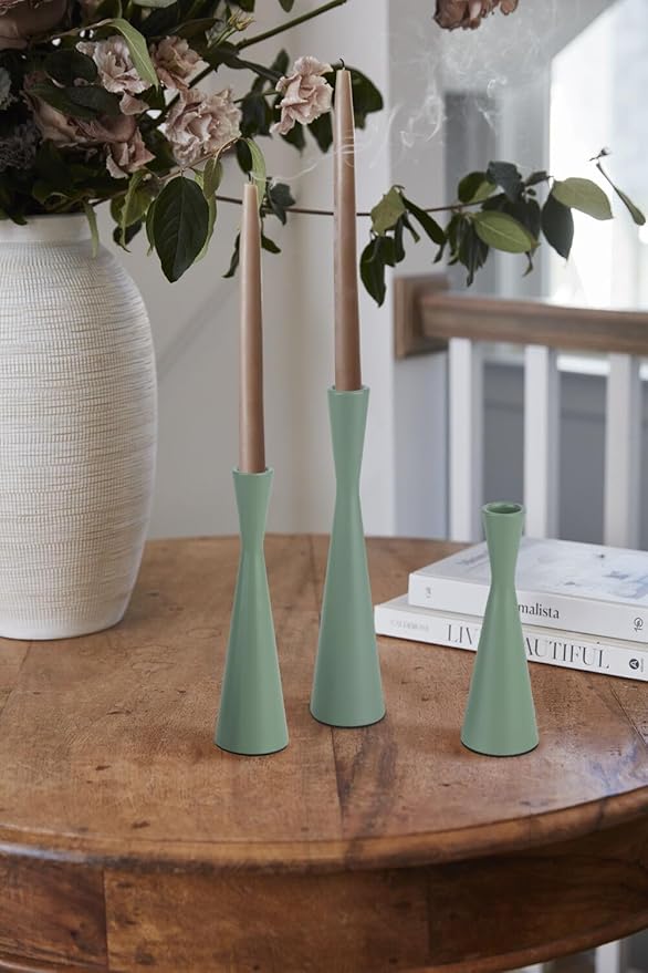 Vixdonos Taper Candle Holders Metal Candlestick Holders Set of 3 Table Mantel Decorative Candle Stand for Dinning,Party，Wedding,Home Decor(Green)