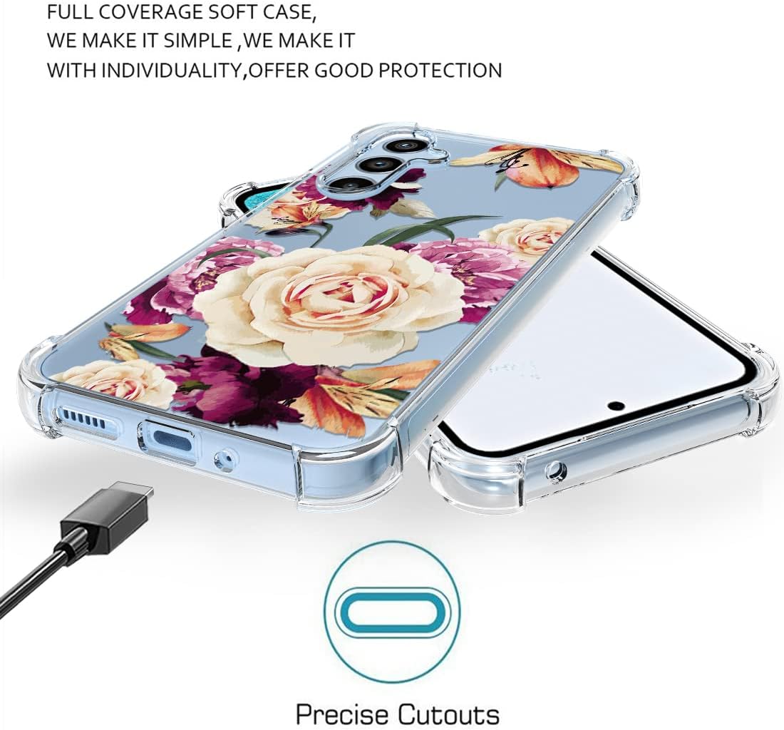 Osophter Flower Floral Phone Cover for Samsung Galaxy A54 5G, with Screen Protector and Shock-Absorption Flexible TPU