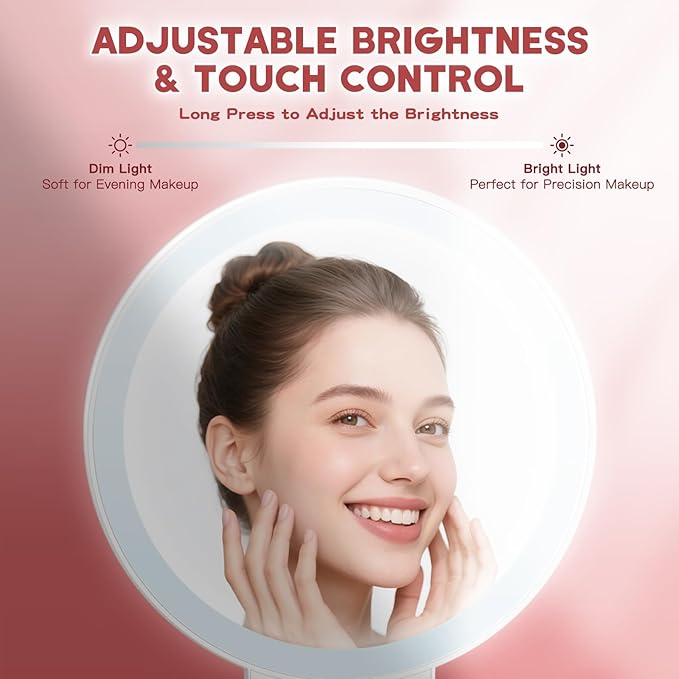 1X/30X Magnifying Mirror with Light and Adjustable Brightness, Makeup Mirror with 360° Rotation Adjustable Folding Handle, Portable Rechargeable Double Sided Mirrors, Foldable Vanity Mirror (white)