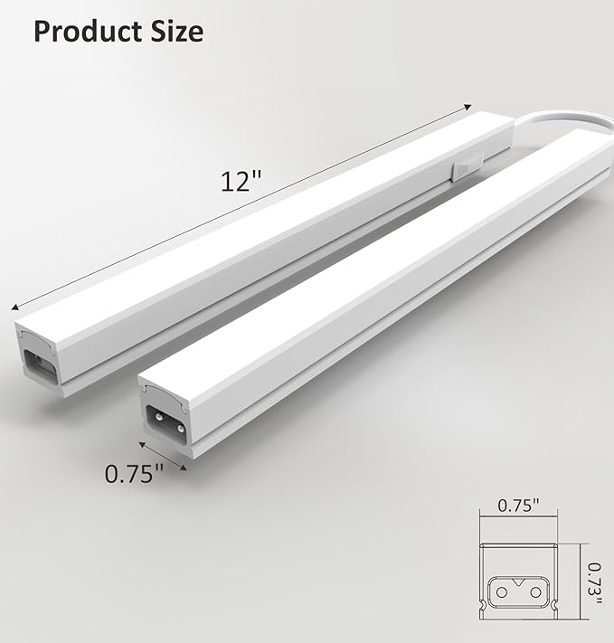 Under Cabinet Lighting Plug in, 12 Inch 2 Pcs, Linkable AC120V 3CCT 3000K/4000K/5000K Ultra Slim, LED Under Cabinet Lights for Counter Light, Kitchen, Shelf, Sink, Workshop, Desk, White