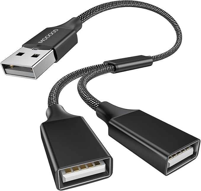 MOGOOD USB y Splitter Adapter Dual USB 2.0 Power Cord Extension Type A Splitter Cable for Charging/Data Transfer/Laptop/Mac/Car