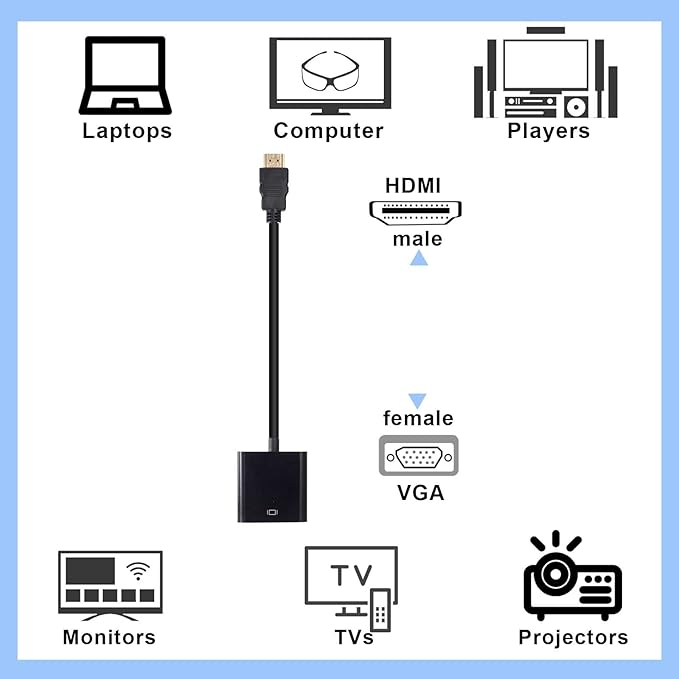 Yunsailing 20 Pack HDMI to VGA Adapter Converter Bulk Gold Plated Black HDMI to VGA Cable Compatible with Raspberry Pi Computer Desktop Laptop Monitor HDTV Projector