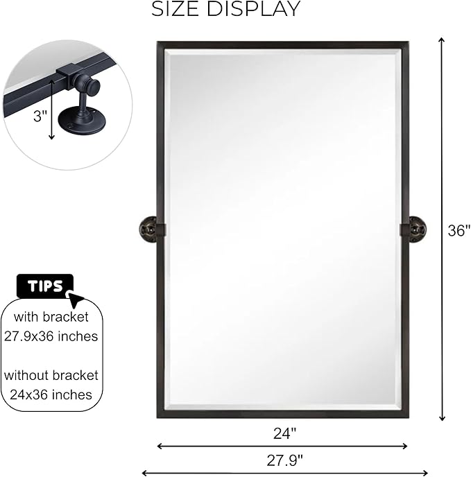 TEHOME 28.5 x 36'' Black Metal Framed Pivot Rectangle Bathroom Mirror Tilting Beveled Vanity Mirrors for Wall…