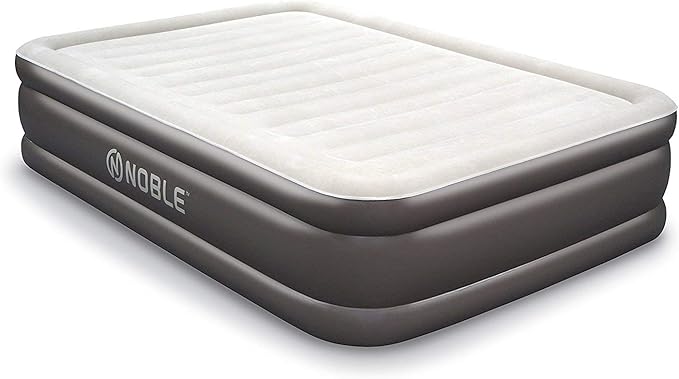 Noble Queen Size Luxury Upgraded Double HIGH Raised Air Mattress, Inflatable Airbed with Built-in Pump Elevated Raised Air Mattress Quilt Top, Coil Beam Technology