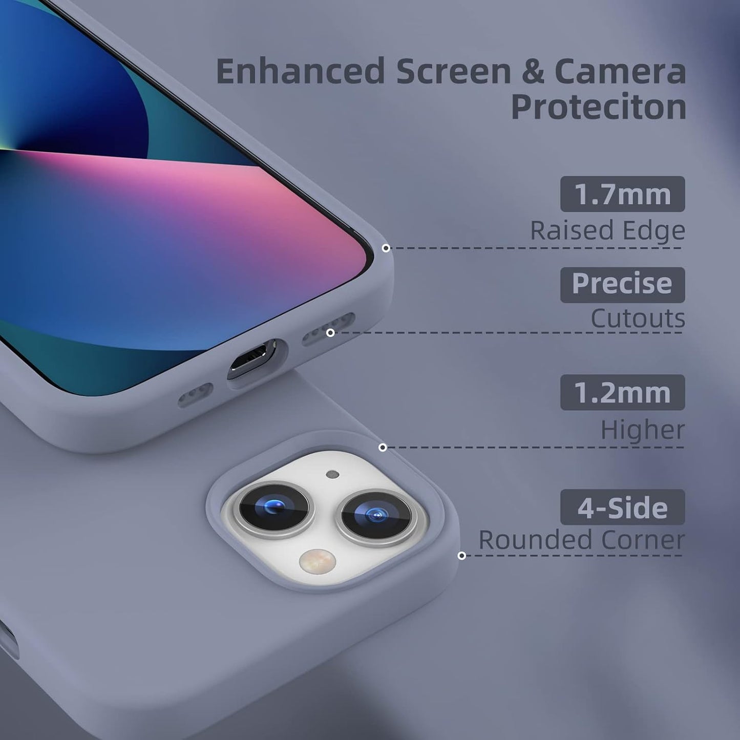 K TOMOTO Lavender Grey Compatible iPhone 13 Case, [Drop Protection] [Anti-Scratch] Shockproof Liquid Silicone Cover