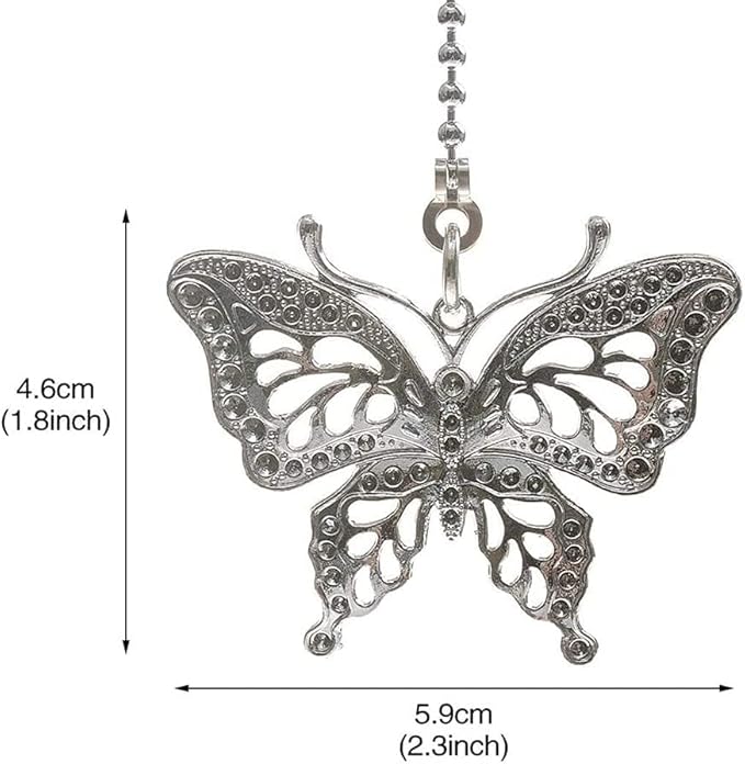 Ceiling Fan Pull Chain 12 inch Pull Chain Extension Fan Chain Extender Ceiling Fan Pulls Ornament with Ball Fan Chain Connector for Lighting Fans, 2 PACK (BUTTERFLY)