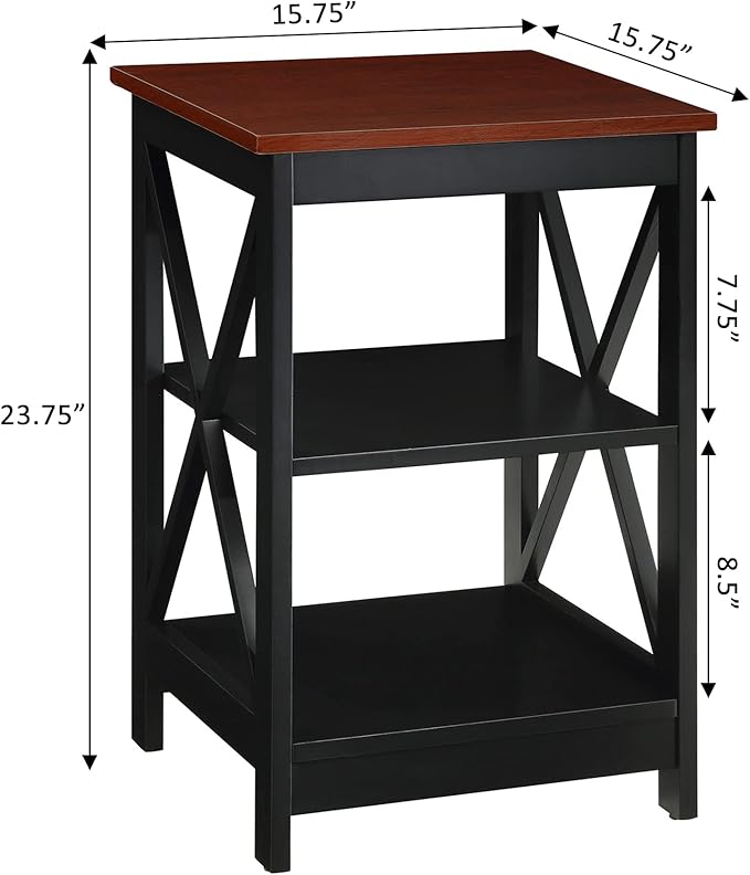 Convenience Concepts Oxford End Table 15.75" - Modern Living Room Table with Storage Shelves, Transitional Nightstand Side Table for Home Decor and Display, Cherry/Black