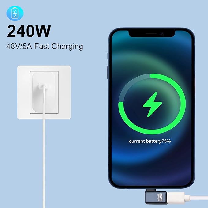 Poyiccot 80Gbps USB C 90 Degree Adapter【240W Charging/ 8K@60Hz Video】 90 Degree USB C Adapter Right Angle Type C Extender Compatible for Thunderbolt 5/4, iPhone 16, Steam Deck,5-Pack