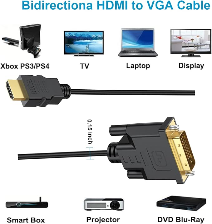 HDMI to DVI Cable 5-Pack, 6 Ft Bidirectional DVI-D to HDMI Male to Male High Speed Adapter Cable Support 1080P Full HD (5, Black)